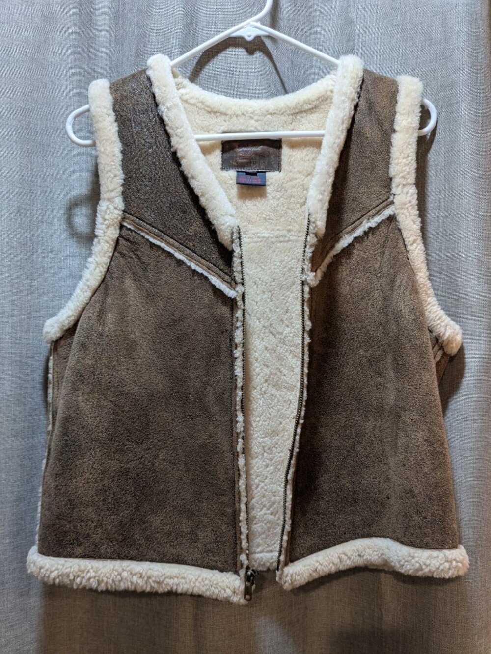 Vintage 1989 Ralph Lauren Shearling Lamb Fur Suede Vest L Brown Full Zip V Neck - Picture 5 of 13